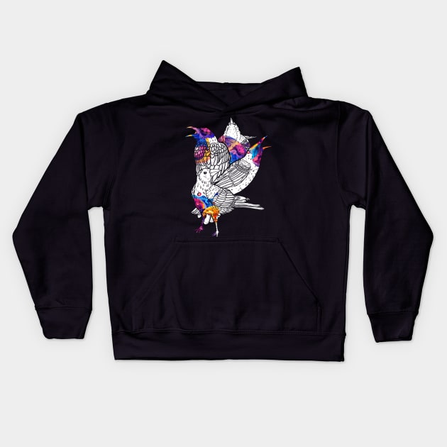 Colorful Birds Raven Kids Hoodie by shirtsyoulike